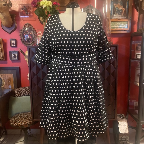 City Chic Fit & Flair Swing 50s Polka Dot Dress Sz 24 - Picture 5 of 7